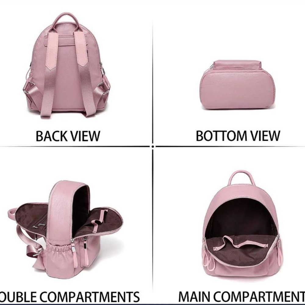 VASCHY Faux Leather Mini Backpack, Lots of Pockets- Pink - Picture 3 of 13